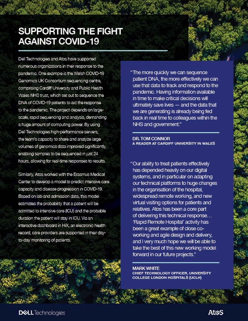 Document outlining how Dell Technologies and Atos have supported the response to the COVID-19 pandemic in healthcare.