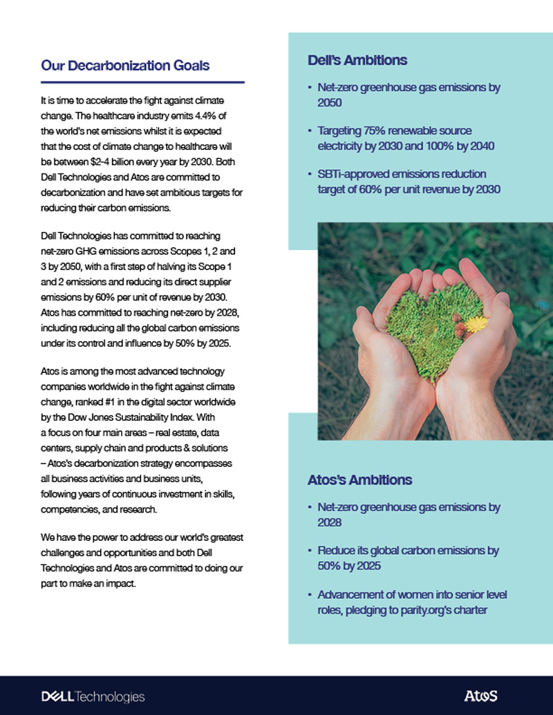 Document outlining the sustainability and environmental targets of Dell Technologies and Atos.