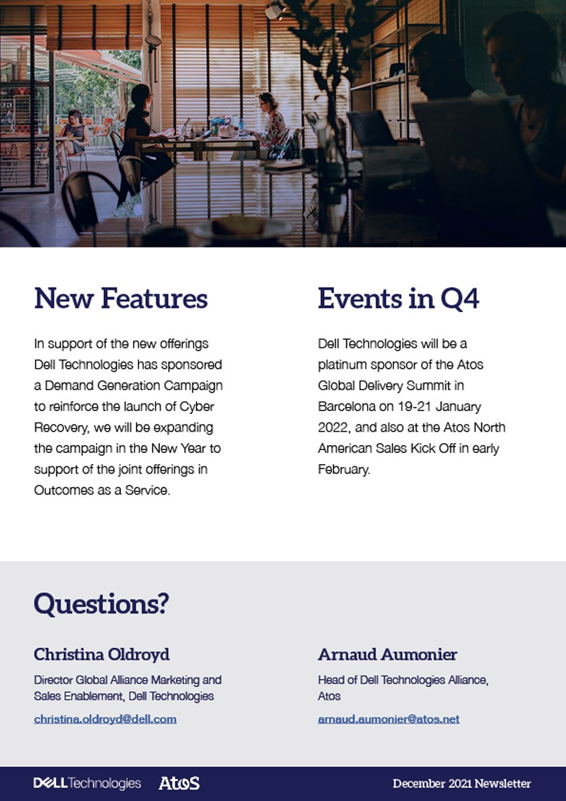 Information on new features and upcoming events from the Dell Technologies and Atos partnership.